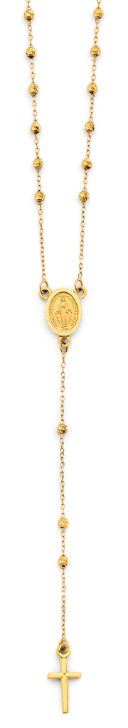 14K Yellow Gold 2mm DC Ball Rosary Necklace With Virgin Mary