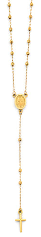 14K Yellow Gold 2mm DC Ball Rosary Necklace With Virgin Mary