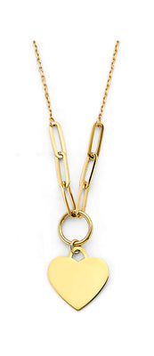 14K Yellow Gold Engravable Heart Pendant Necklace