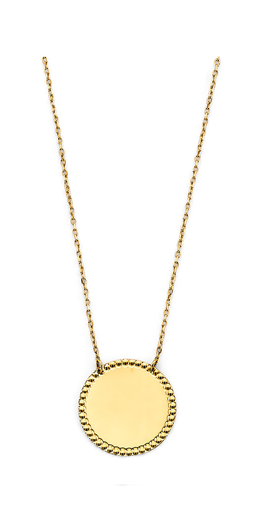 14K Yellow Gold DC Engravable Round Pendant Necklace