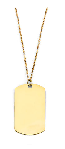 14K Yellow Gold Plain Engravable Dog Tag Necklace