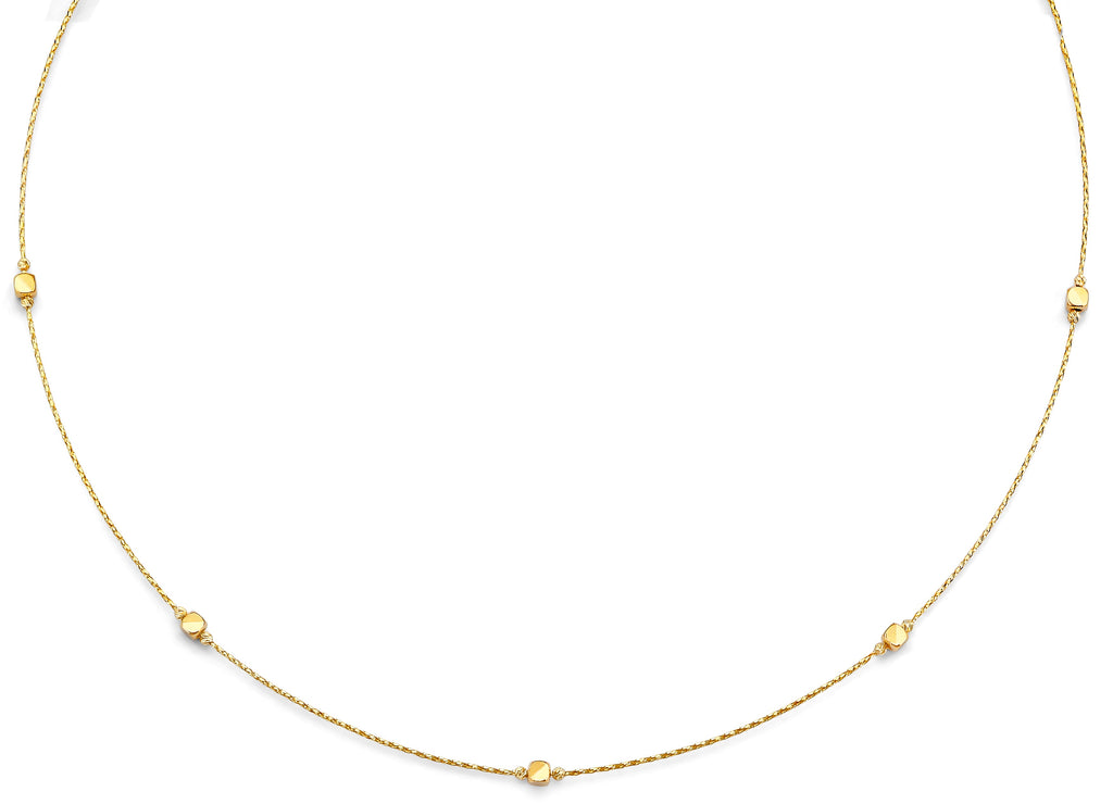 14K Yellow Gold String Necklace With Square And Round Ball