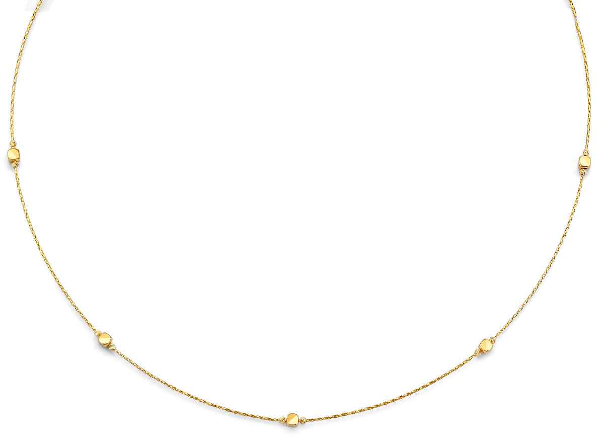 14K Yellow Gold String Necklace With Square And Round Ball – Silverdepot