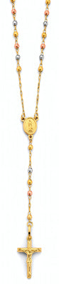 14K Tri Color Gold 2.5mm Disco Ball Rosary Necklace