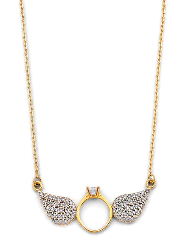 14K Two Tone Gold Double Angel CZ Wing Necklace