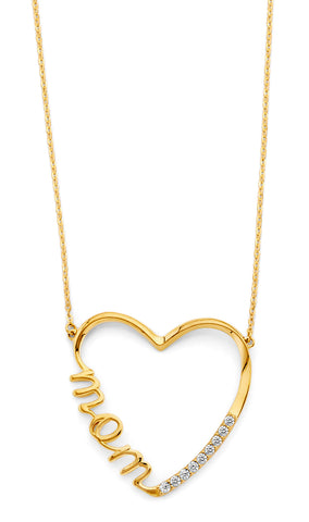 14K Two Tone CZ Mom Open Heart Necklace