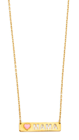 14K Yellow Gold Mama Retanglar Plate Necklace