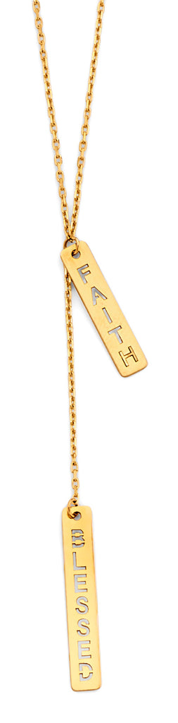 14K Yellow Gold Faith And Blessed Bar Necklace