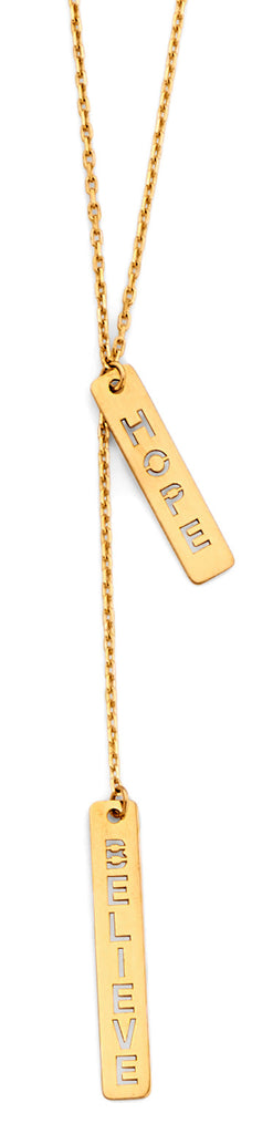 14K Yellow Gold Hope And Believe Bar Necklace