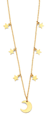 14K Yellow Gold Moon And Stars Necklace