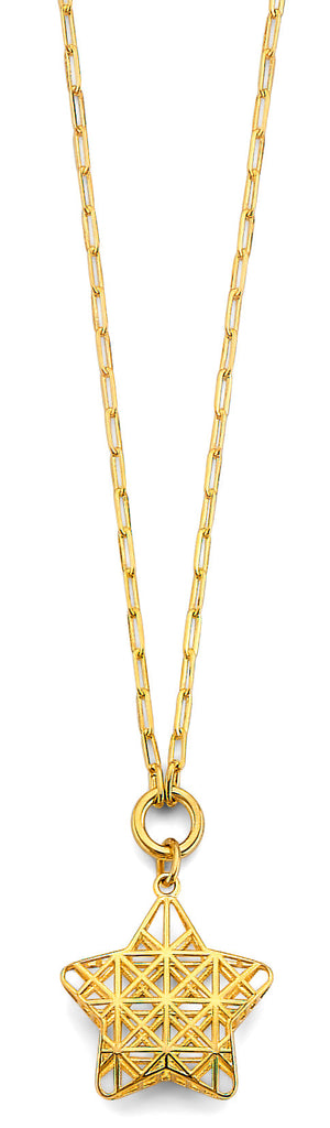 14K Yellow Gold Meshed Star Necklace