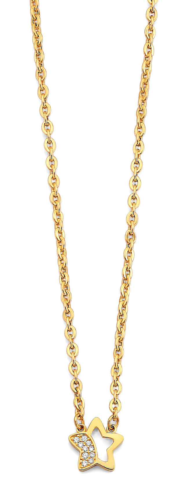 14K Yellow Gold CZ Open Star Necklace