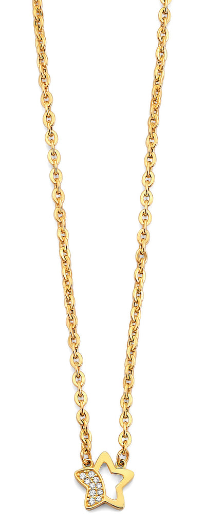 14K Yellow Gold CZ Open Star Necklace