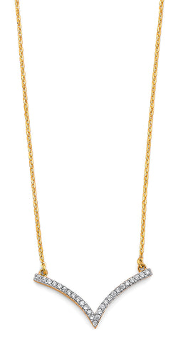 14K Two Tone Gold V Shape CZ Necklace