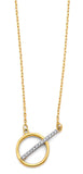 14K Two Tone Gold CZ Bar Circle Necklace