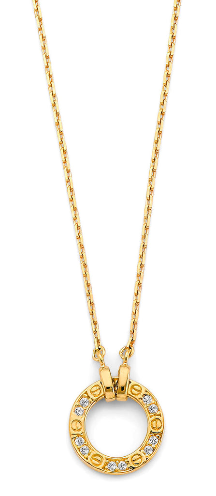 14K Yellow Gold CZ Circle Necklace