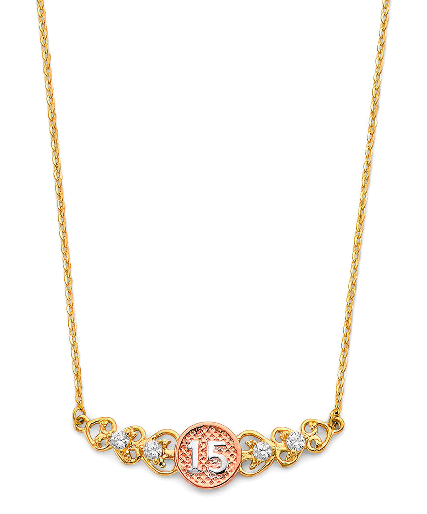 14K Yellow Gold Two Tone 15 Years CZ Necklace