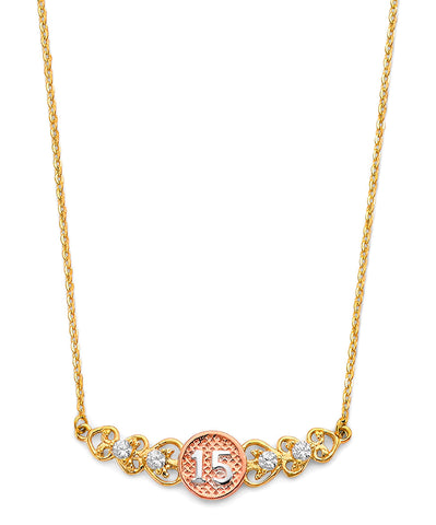 14K Yellow Gold Two Tone 15 Years CZ Necklace