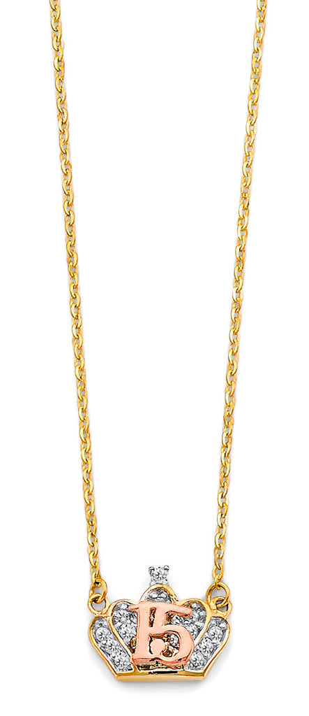 14K Yellow Gold Tri Color 15 Years CZ Necklace