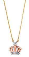 Load image into Gallery viewer, 14K Tri Color CZ Pink Crown Necklace