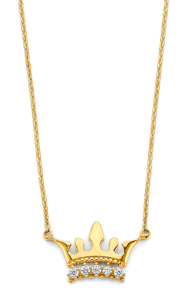 14K Yellow Gold CZ Crown Necklace