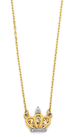 14K Yellow Gold Crown CZ Necklace