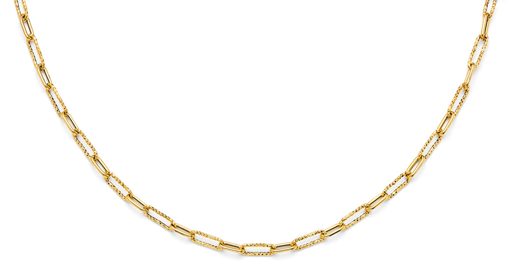 14K Yellow Gold Hollow Paperclip 1+1 Necklace