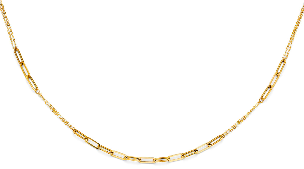 14K Yellow Gold Hollow Paperclip Necklace