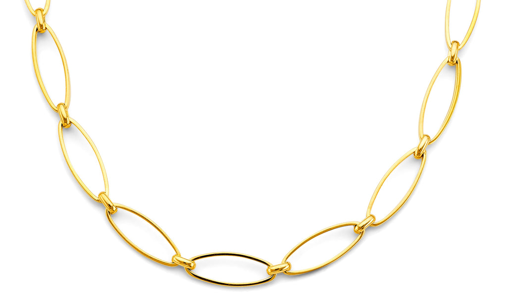 14K Yellow Gold Long Oval Link Necklace