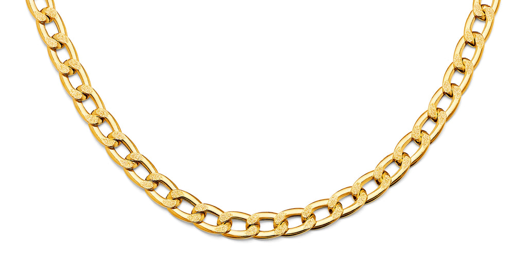 14K Yellow Gold Hollow Dia Bar Curb Necklace