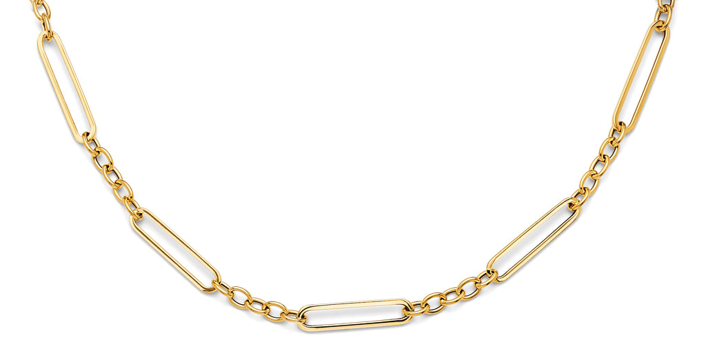 14K Yellow Gold Hollow Paperclip Oval Link Necklace