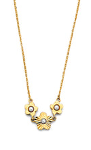 Load image into Gallery viewer, 14K Yellow Gold 3 Flowers With Pearl Necklace