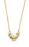 14K Yellow Gold 3 Flowers With Pearl Necklace