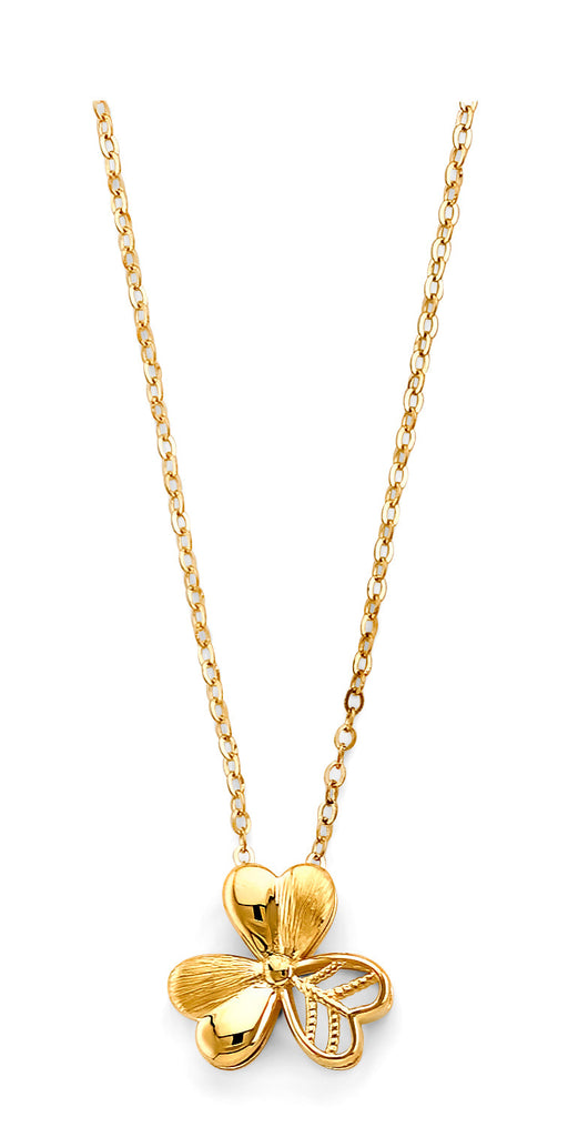 14K Yellow Gold 3 Leaves Clover Necklace