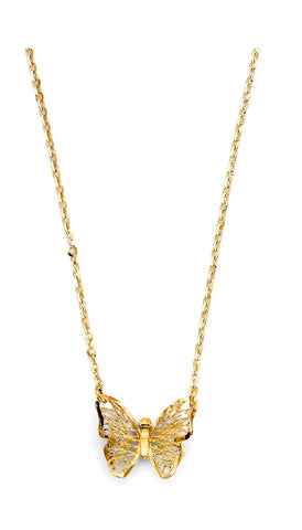 14K Yellow Gold Meshed Butterfly Necklace