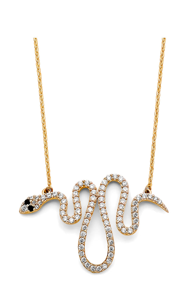 14K Two Tone CZ Snake Necklace