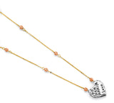 14K Tri Color Gold Love Heart Necklace