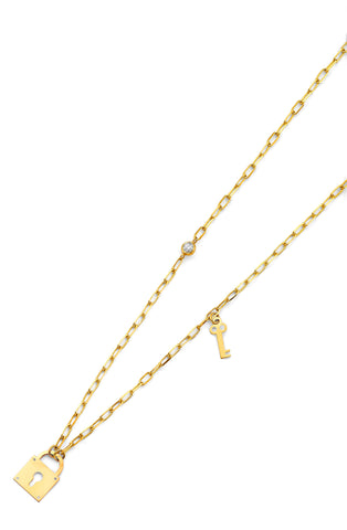 14K Yellow Gold Heart And Key Necklace