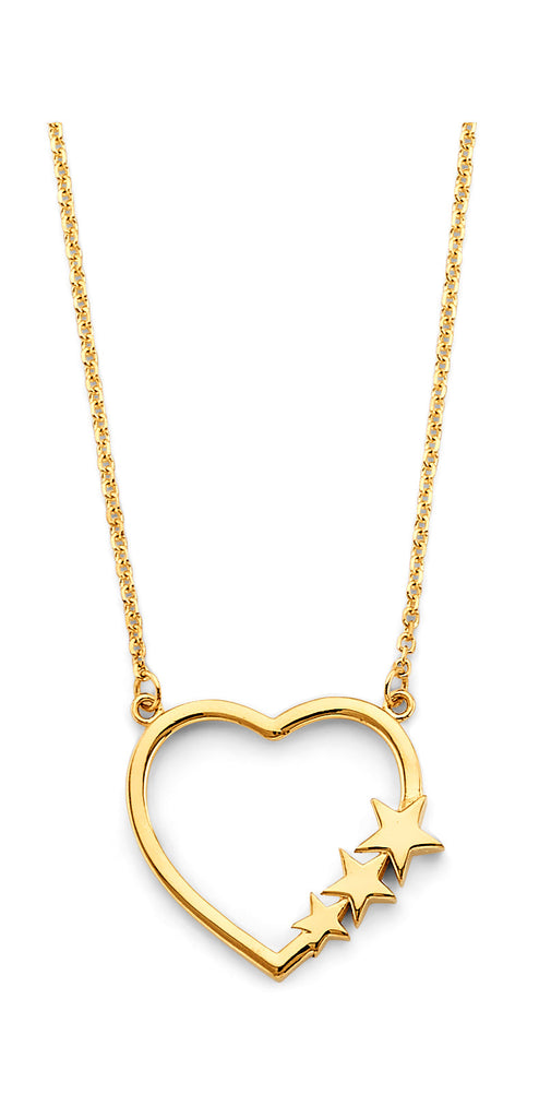 14K Yellow Gold Open Heart With 3 Stars Necklace