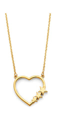 14K Yellow Gold Open Heart With 3 Stars Necklace
