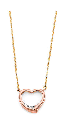 14K Tri Color Gold CZ Pink Heart Necklace