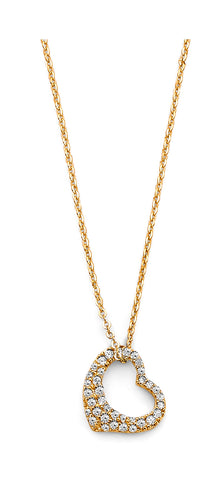 14K Yellow Gold CZ Heart Necklace