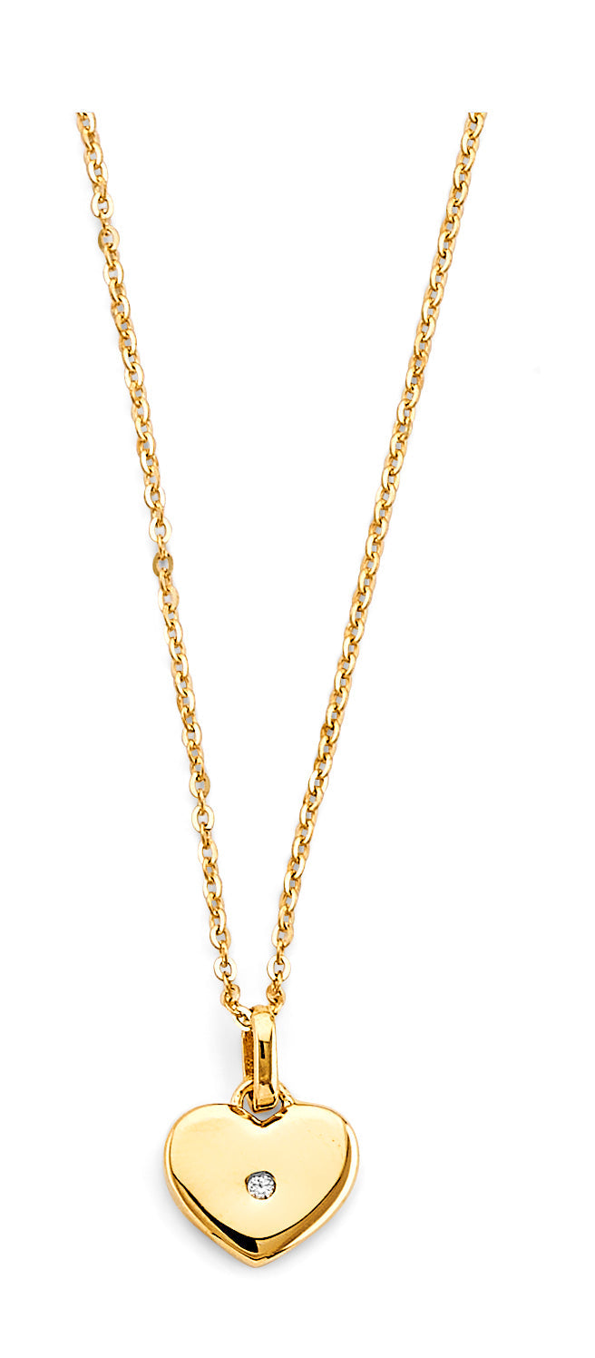 14K Yellow Gold CZ Heart Charm Necklace
