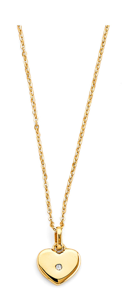 14K Yellow Gold CZ Heart Charm Necklace