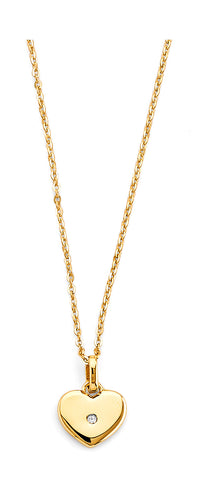 14K Yellow Gold CZ Heart Charm Necklace