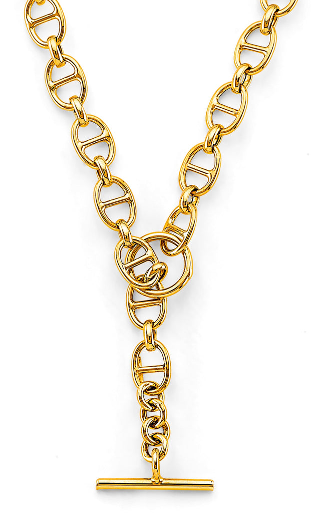 14K Yellow Gold Hollow Marier Necklace With Fancy Lock