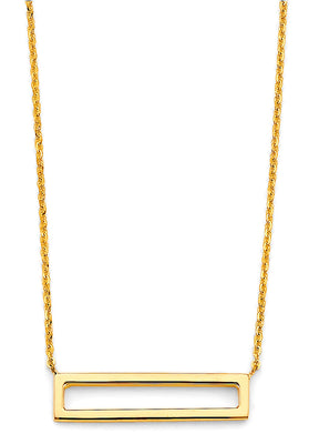 14K Yellow Gold Rectangular Frame Necklace with Spring Clasp, Length 17
