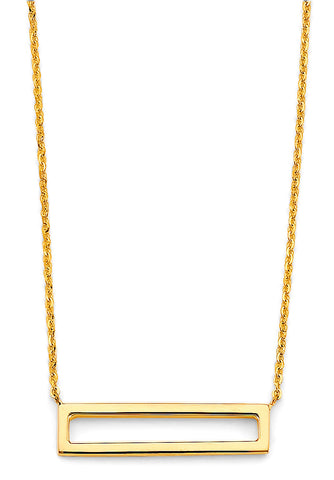 14K Yellow Gold Rectangular Frame Necklace with Spring Clasp, Length 17