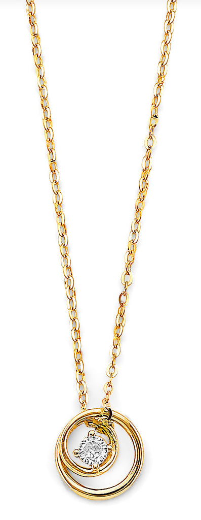 14K Yellow Gold CZ Two Circle Necklace