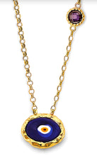 Load image into Gallery viewer, 14K Yellow Gold Fancy Blue Evil Eye Necklace With CZ